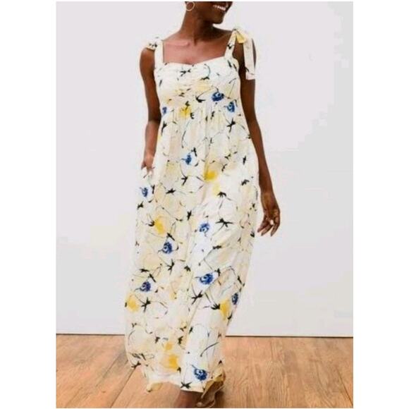 SOMA Soft Jersey Goddess Maxi Bra Dress Women XL Yellow Floral Resortwear Cruise - Picture 1 of 9